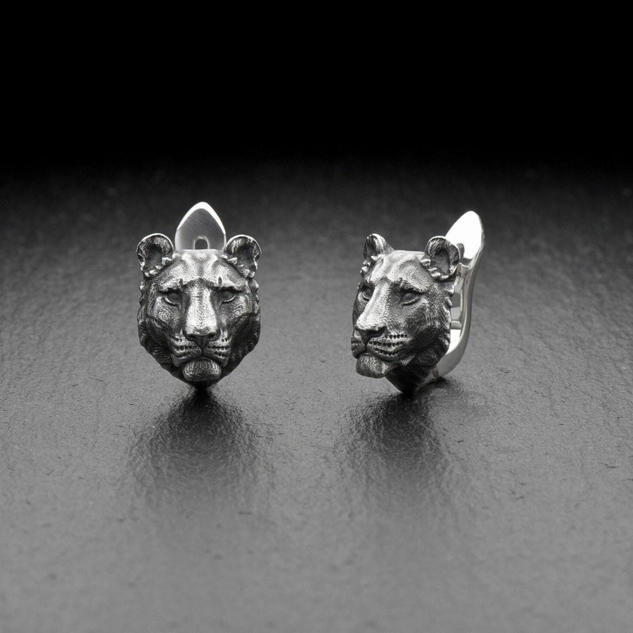 Lioness Earrings – Sterling Silver Gothic Wildlife Leverbacks | Feline Totem Jewelry (etsy image id: 7350766500)