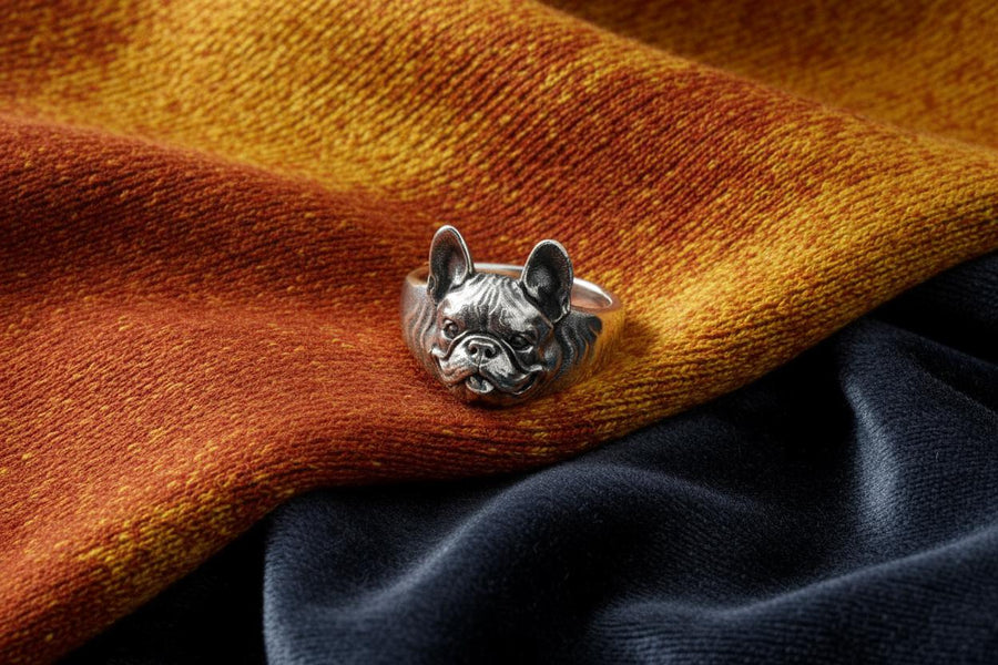 silver ring	dog ring	gift for him	dog lover	dog gift	jewelry	Ring French Bulldog