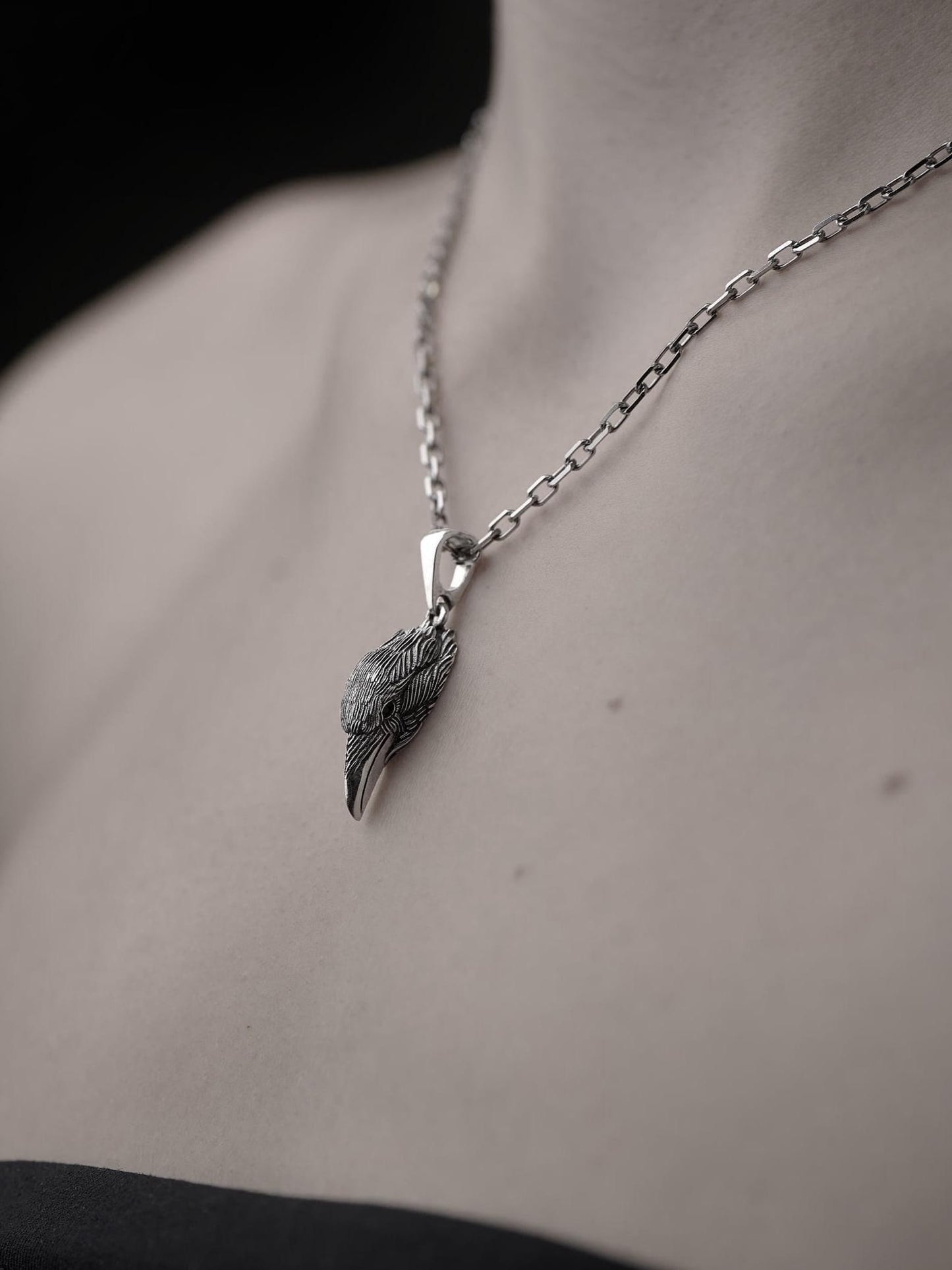 Sterling Silver Crow Head Pendant: Gothic Raven Necklace, Animal Jewelry (etsy image id: 7369492426)
