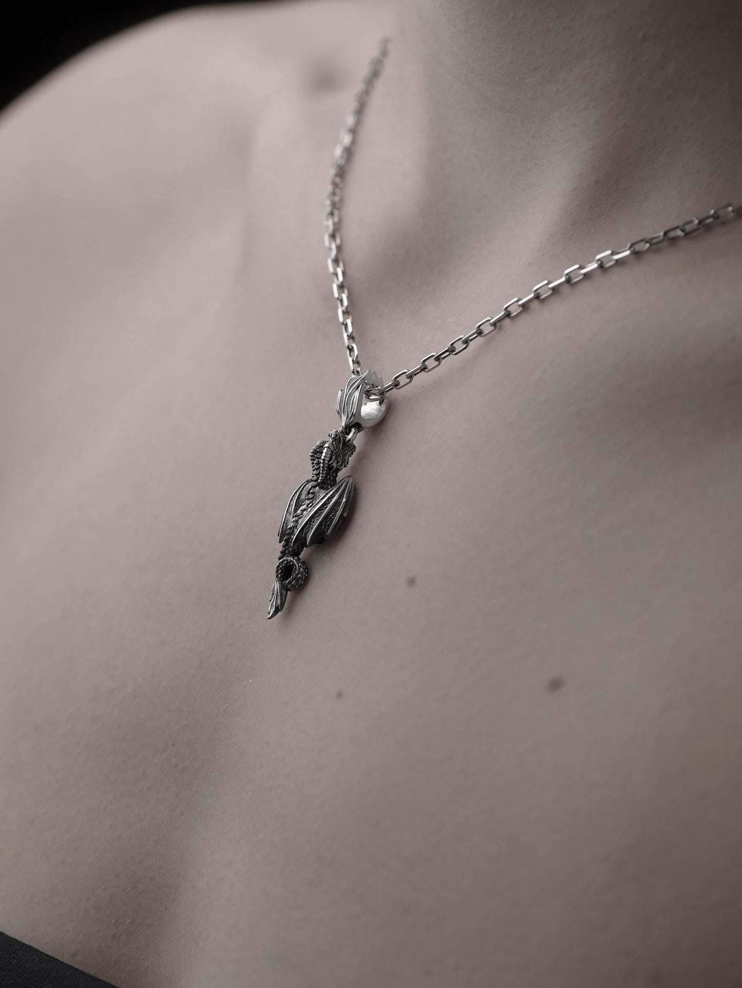 Sterling Silver Flying Dragon Necklace: Handmade Fantasy Pendant (etsy image id: 7369611478)