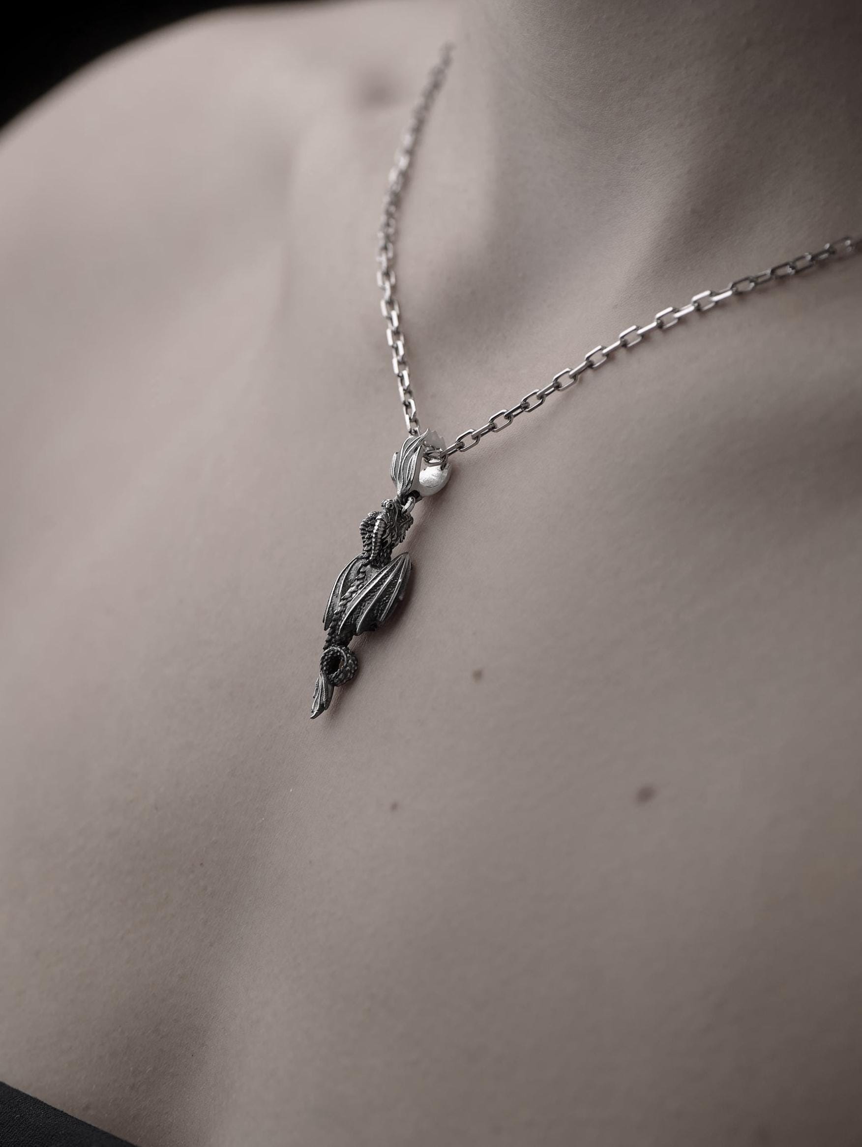 Sterling Silver Flying Dragon Necklace: Handmade Fantasy Pendant (etsy image id: 7369611478)