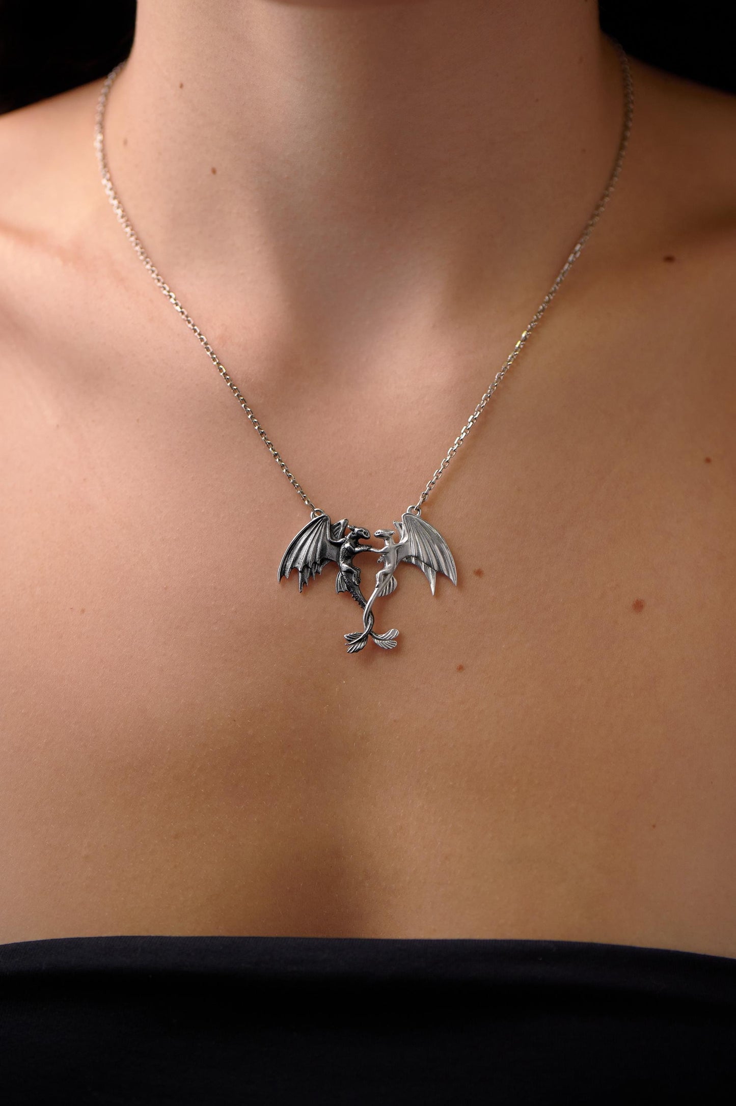 Sterling Silver Dragons Pendant: Handmade Fantasy Necklace (etsy image id: 7369623014)