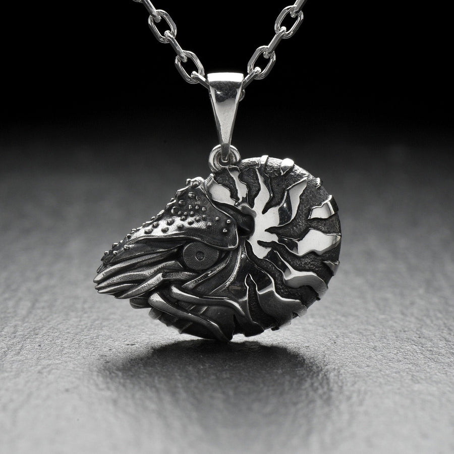 Sterling Silver Nautilus Pendant: Oxidized Sea Creature Jewelry (etsy image id: 7372641314)