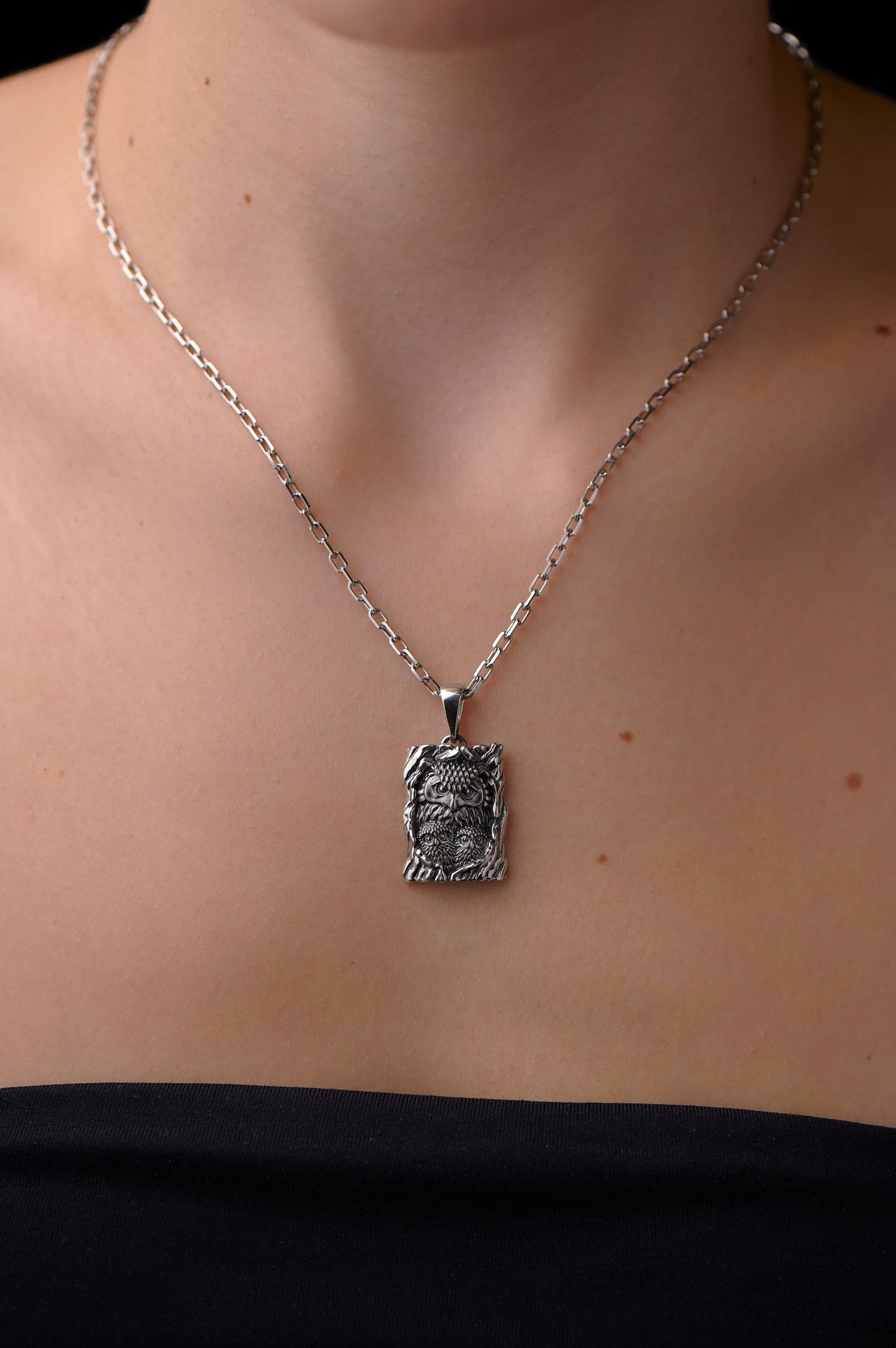 Sterling Silver Owl Pendant: Mother and Owlets Bird Necklace (etsy image id: 7372737696)