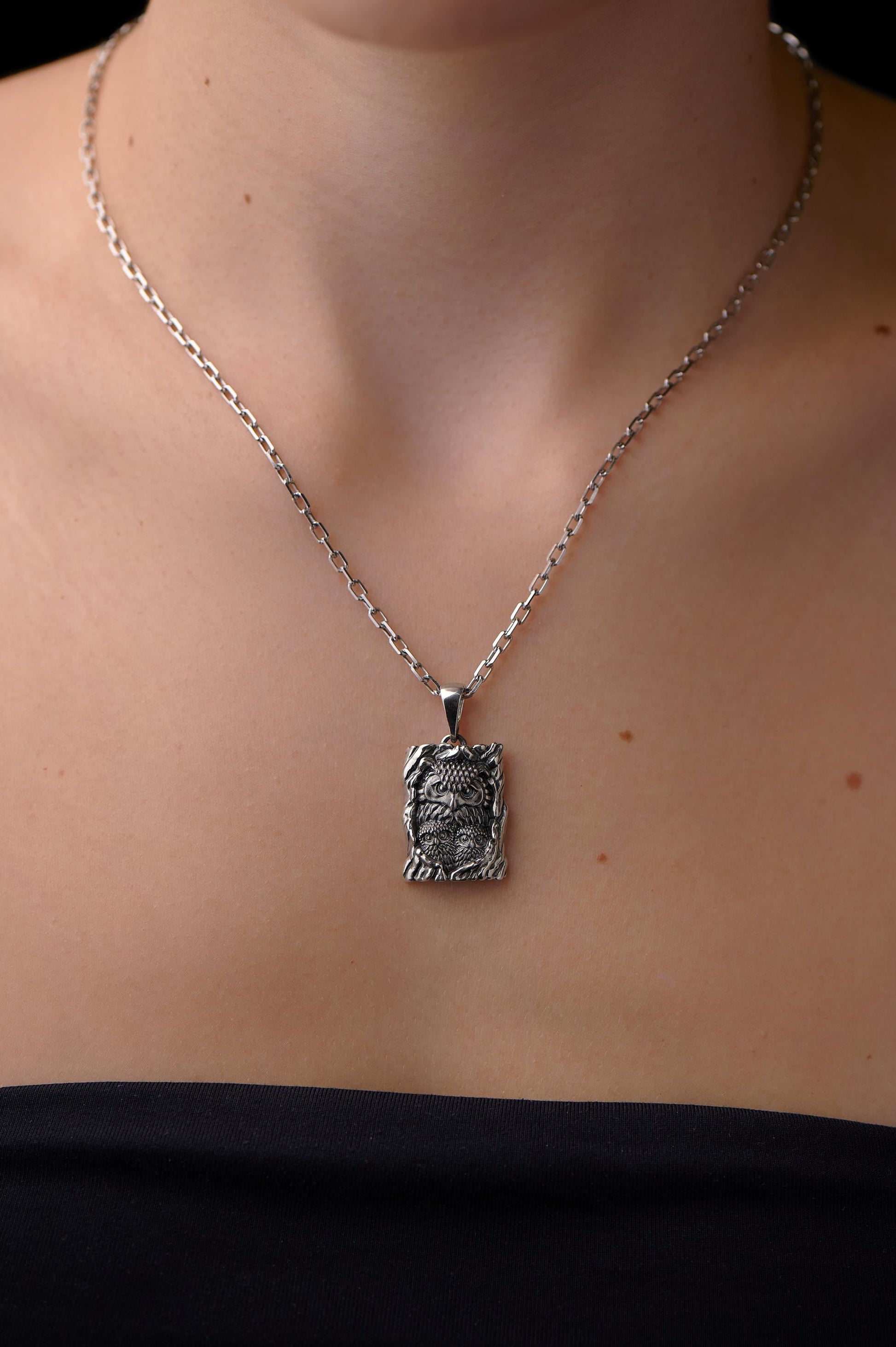 Sterling Silver Owl Pendant: Mother and Owlets Bird Necklace (etsy image id: 7372737696)