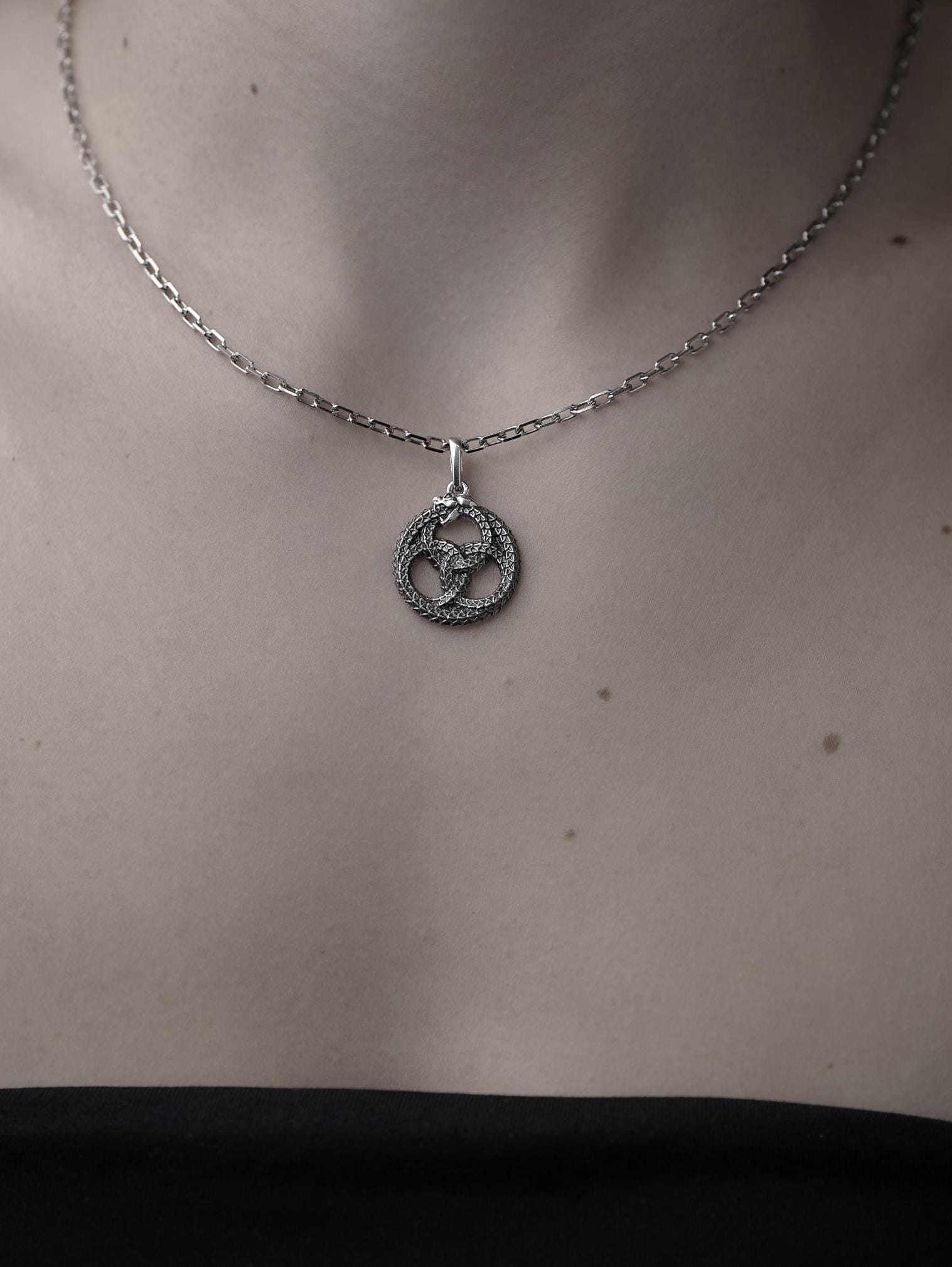 Sterling Silver Ouroboros Pendant: Handmade Dragon Mythology Necklace __etsy:7372888742