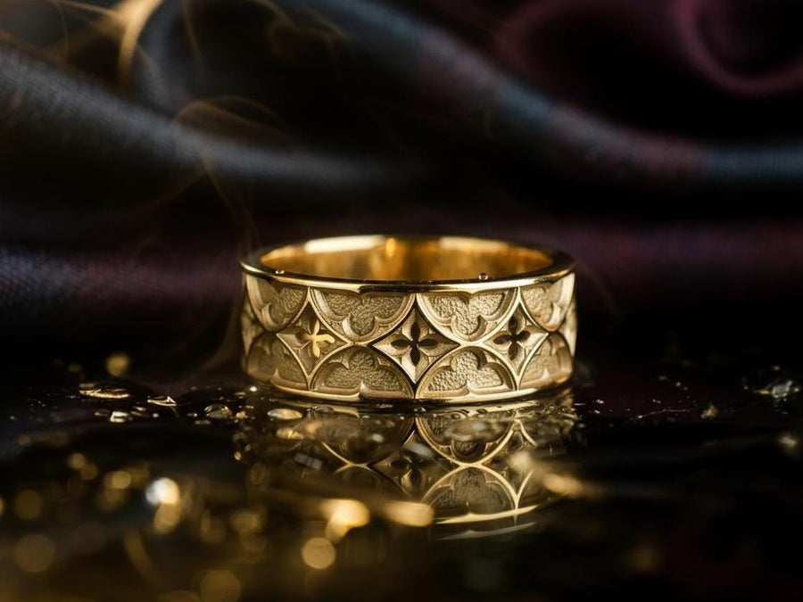 Gothic Wedding Ring Silver – Sterling Silver Band with Cathedral Design | Medieval Style Engagement Ring for Couples (etsy image id: 7423128227)