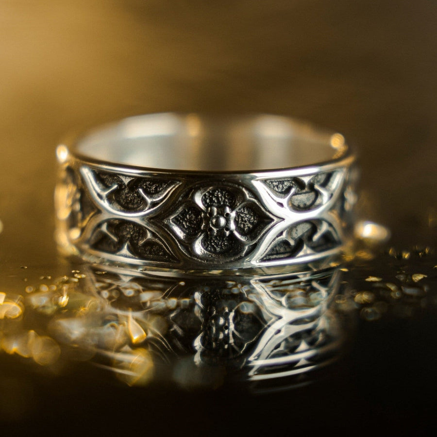 Sterling Silver Gothic Ring, Medieval Wedding Band, Handmade Fantasy Jewelry, Unique Gift for Him, Dark Silver Ring, Goth Accessories (etsy image id: 7375336676)