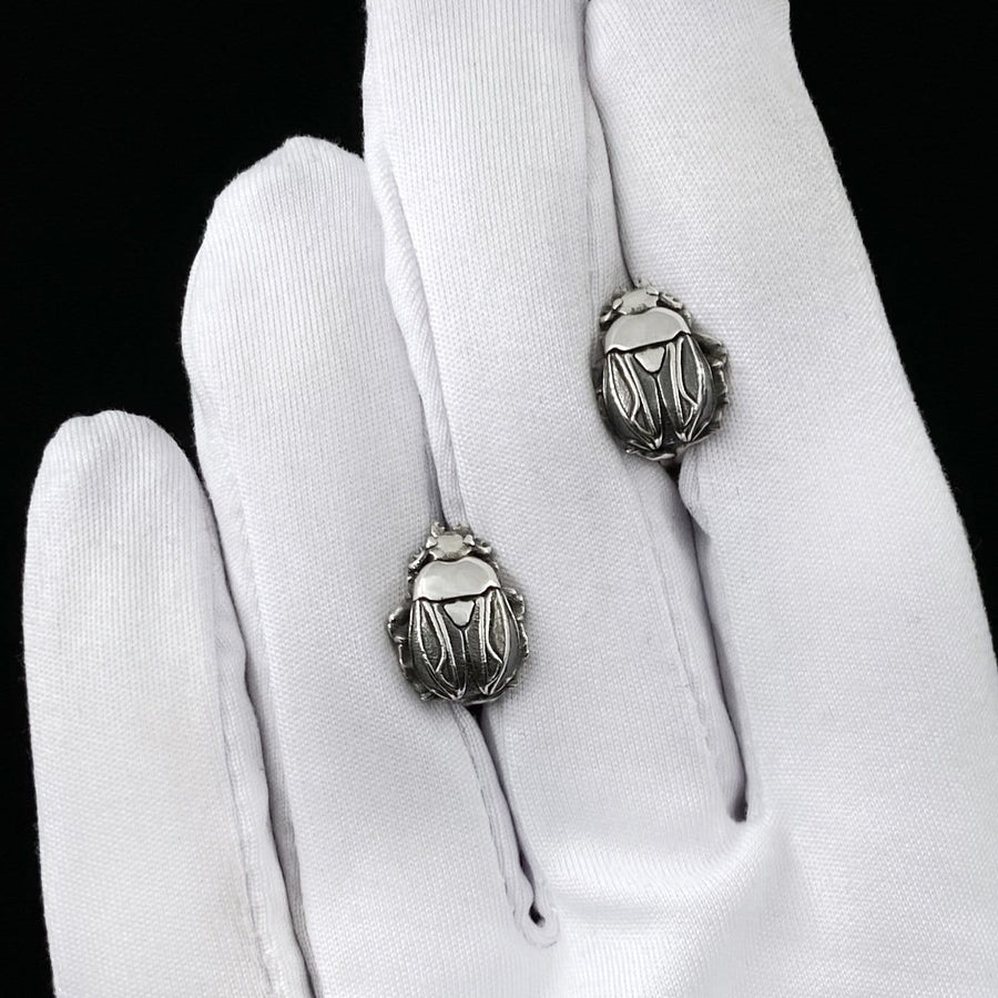 Handmade Sterling Silver Beetle Earrings: Insect Jewelry (etsy image id: 7388555389)