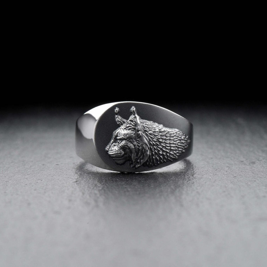 Signet ring	silver signet ring	signet silver ring	men ring	men jewelry	lynx art	lynx jewelry	lynx silver ring	anxiety ring	engagement ring	engraved ring	lynx	talisman (etsy image id: 7400266029)