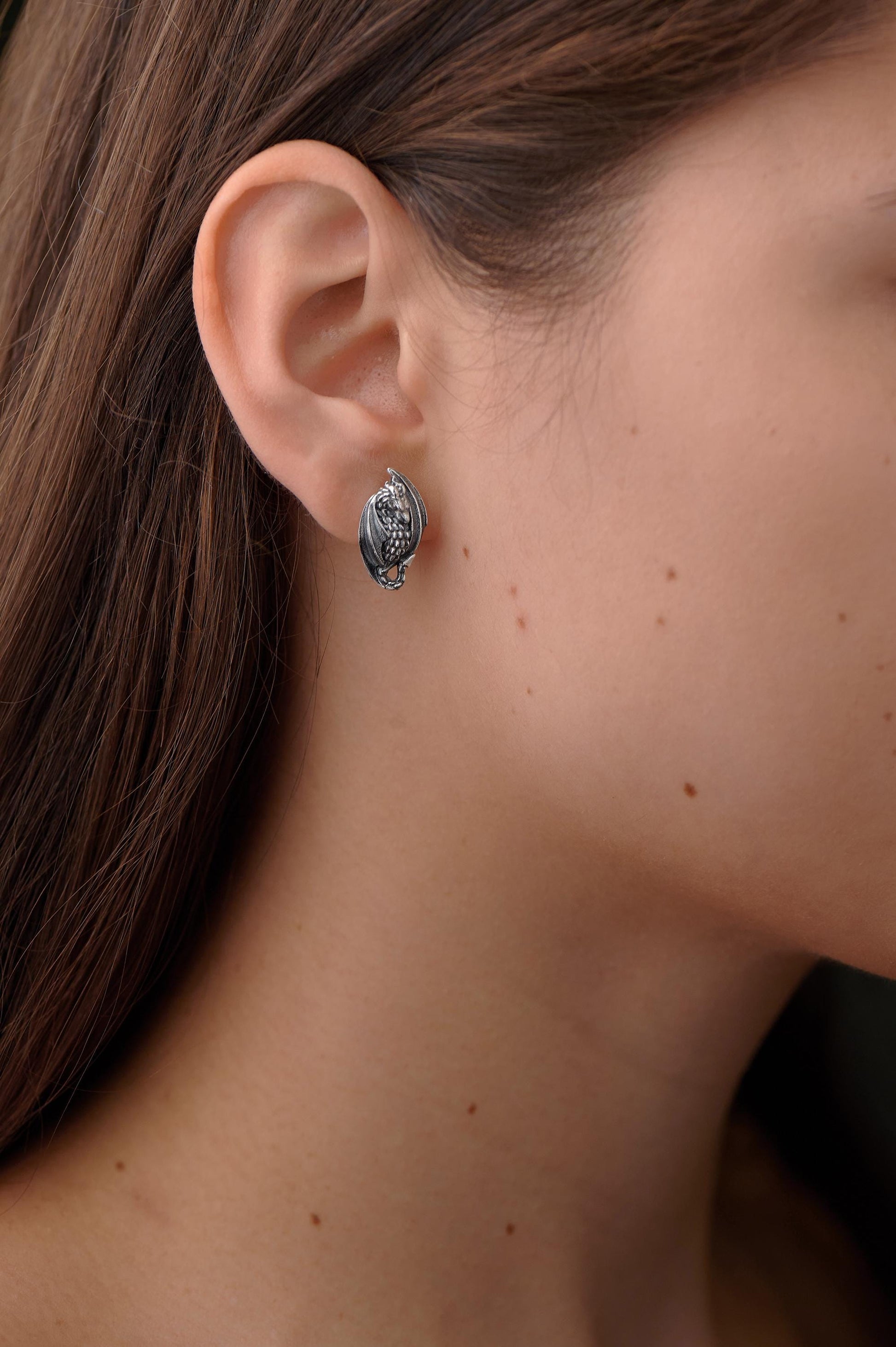 Sterling Silver Dragon Stud Earrings: Gothic Fantasy Jewelry (etsy image id: 7413930693)
