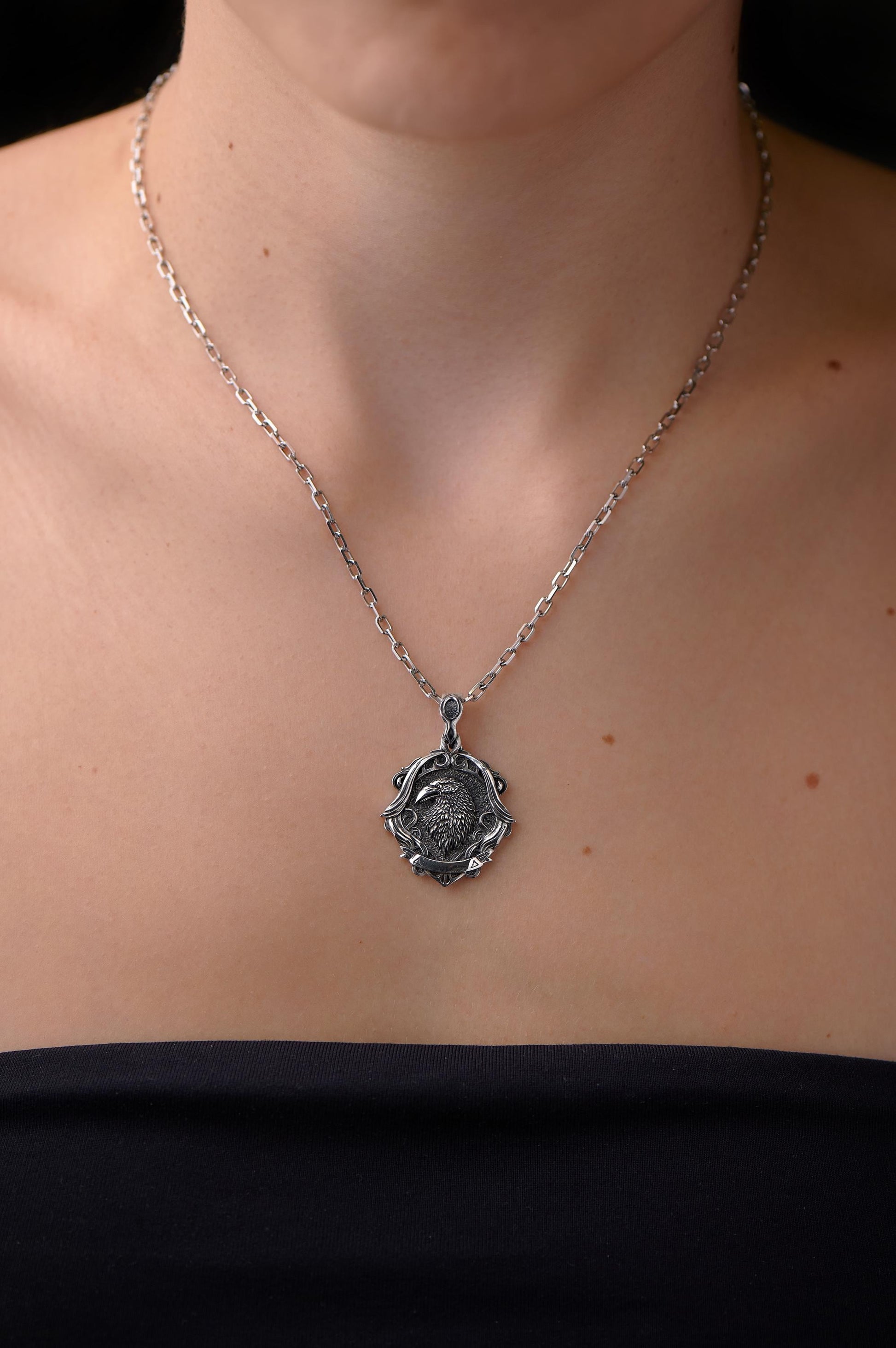 Gothic Raven Pendant Necklace: Sterling Silver Victorian Occult Jewelry (etsy image id: 7417338121)