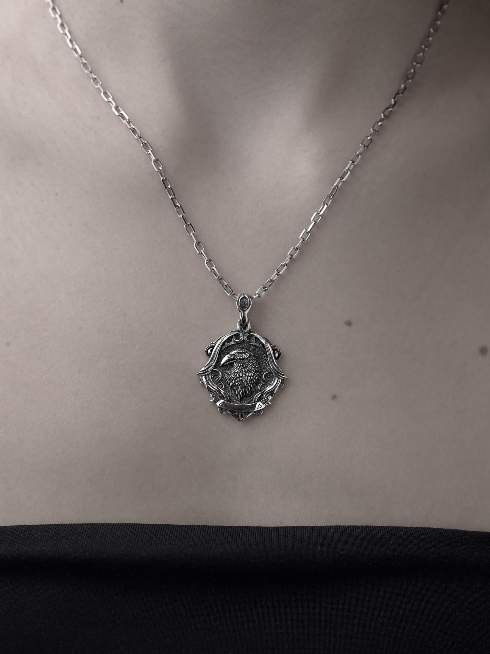Gothic Raven Pendant Necklace: Sterling Silver Victorian Occult Jewelry (etsy image id: 7417340719)