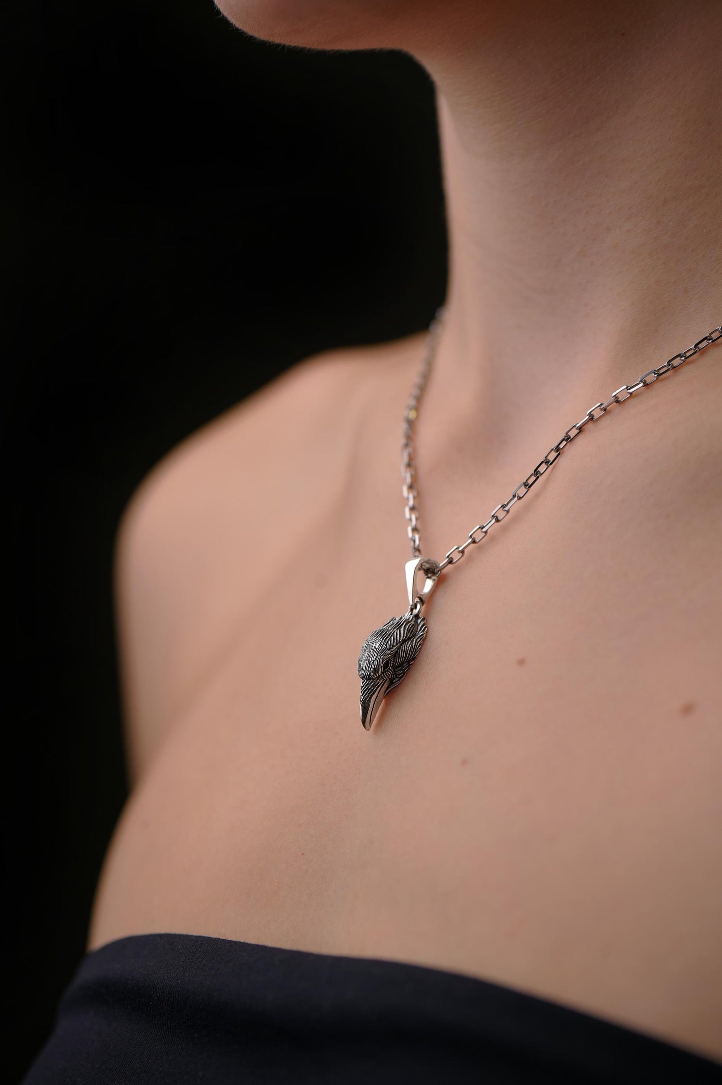 Sterling Silver Crow Head Pendant: Gothic Raven Necklace, Animal Jewelry (etsy image id: 7417406673)
