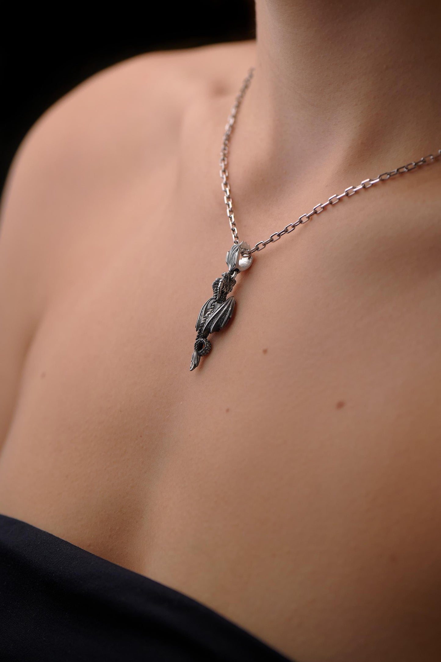 Sterling Silver Flying Dragon Necklace: Handmade Fantasy Pendant (etsy image id: 7417529145)