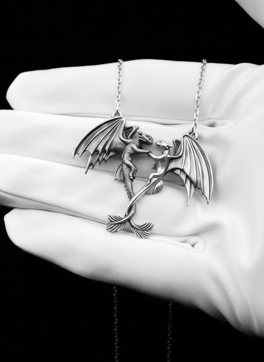 Sterling Silver Dragons Pendant: Handmade Fantasy Necklace (etsy image id: 7417552727)