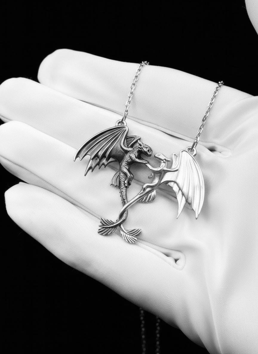 Sterling Silver Dragons Pendant: Handmade Fantasy Necklace (etsy image id: 7417552729)
