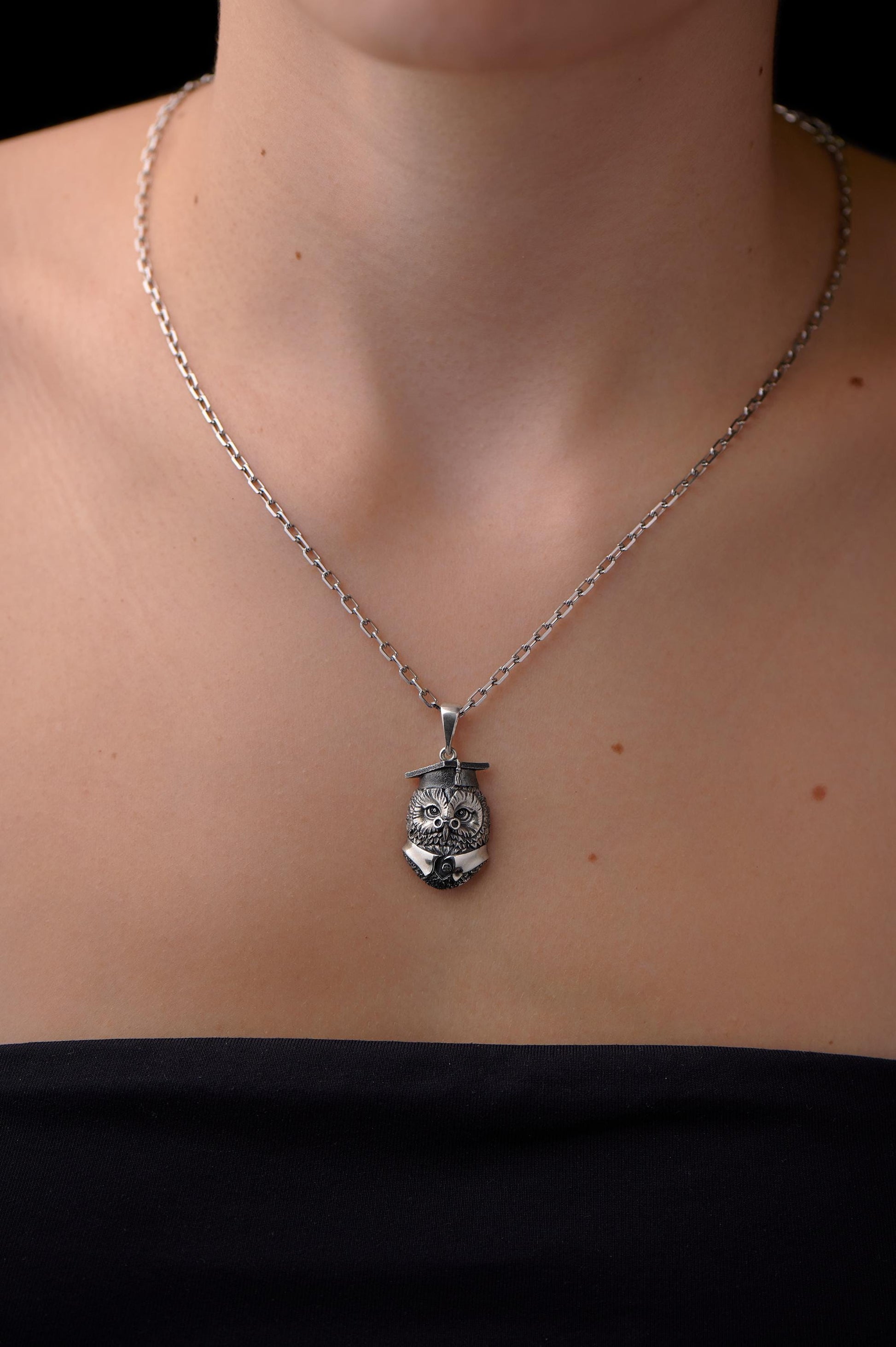 Sterling Silver Owl Scientist Pendant: Handmade Bird Necklace (etsy image id: 7420639673)