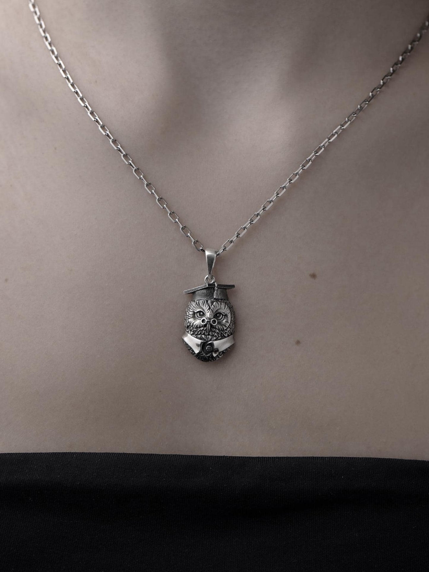 Sterling Silver Owl Scientist Pendant: Handmade Bird Necklace (etsy image id: 7420640807)