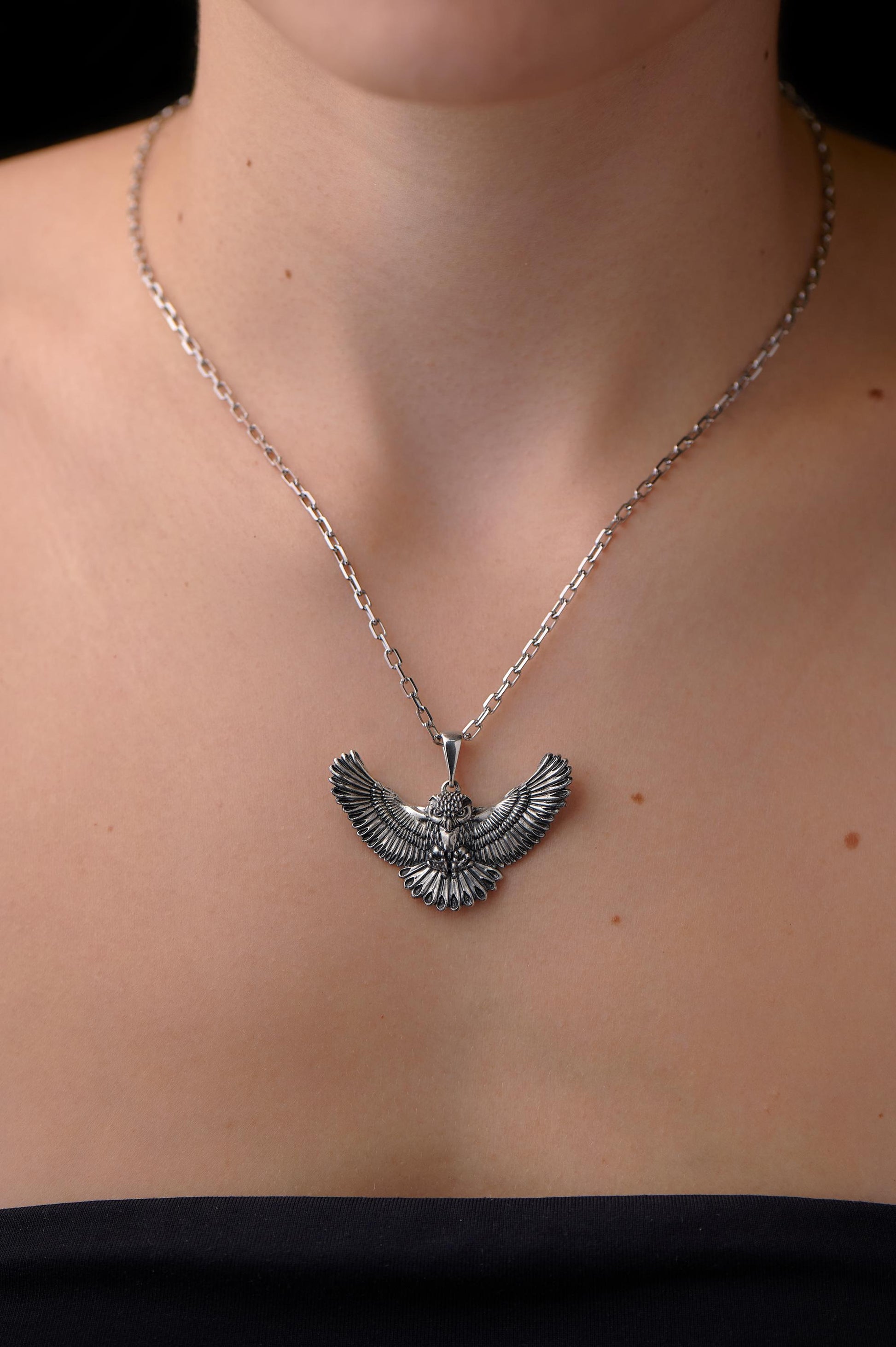 Sterling Silver Owl Pendant Necklace: Winged Spirit Animal, Gothic Jewelry (etsy image id: 7420646483)