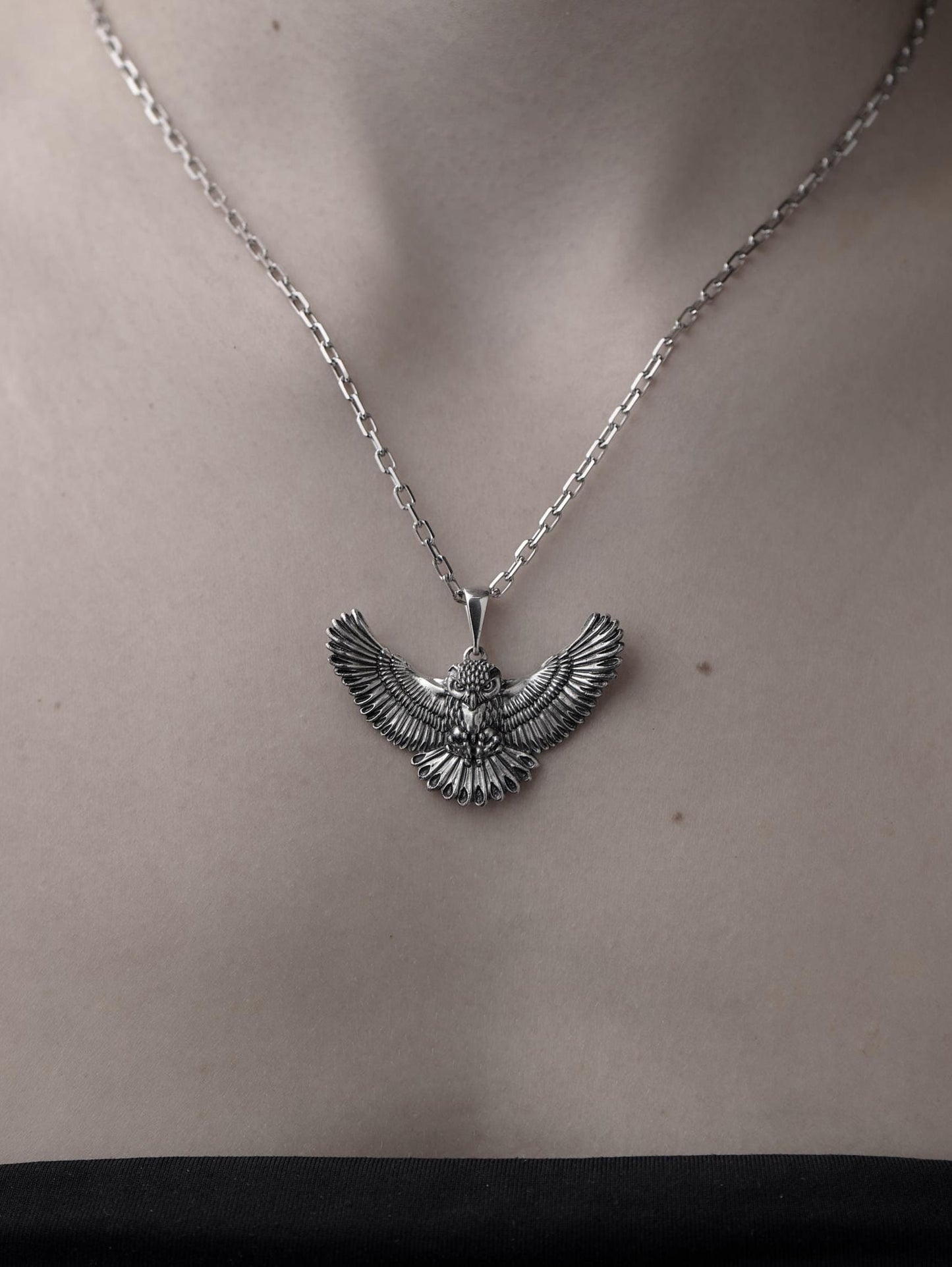 Sterling Silver Owl Pendant Necklace: Winged Spirit Animal, Gothic Jewelry (etsy image id: 7420648631)