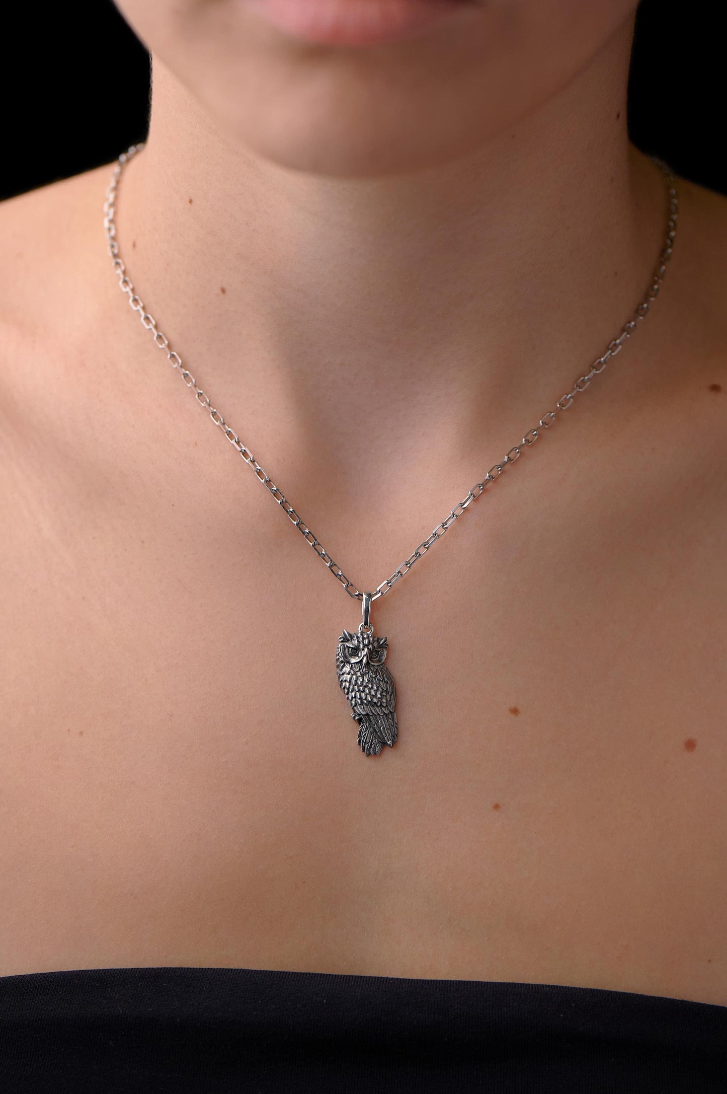 Sterling Silver Owl Pendant Necklace: Gothic Woodland Jewelry __etsy:7420651289
