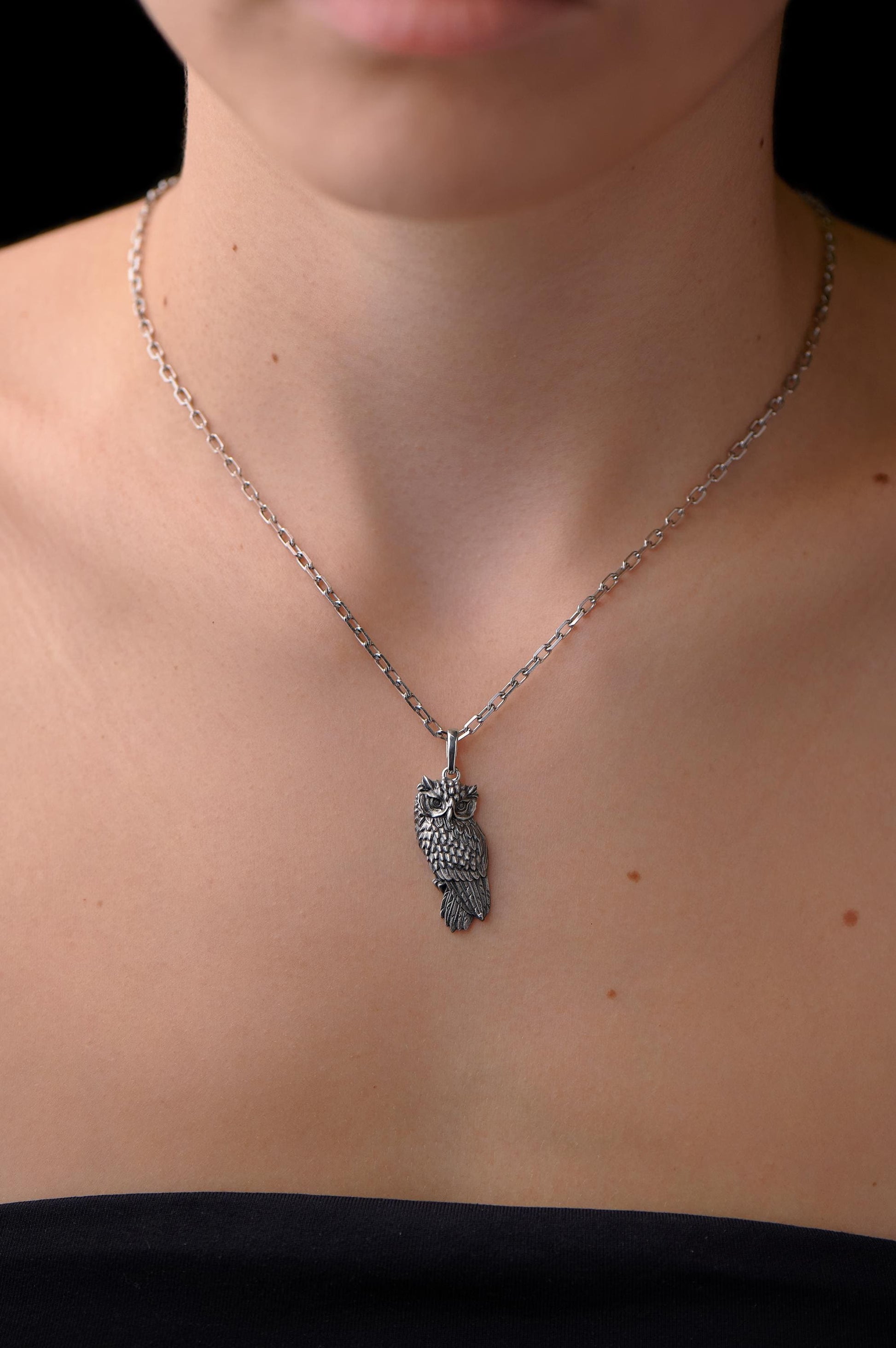 Sterling Silver Owl Pendant Necklace: Gothic Woodland Jewelry __etsy:7420651289