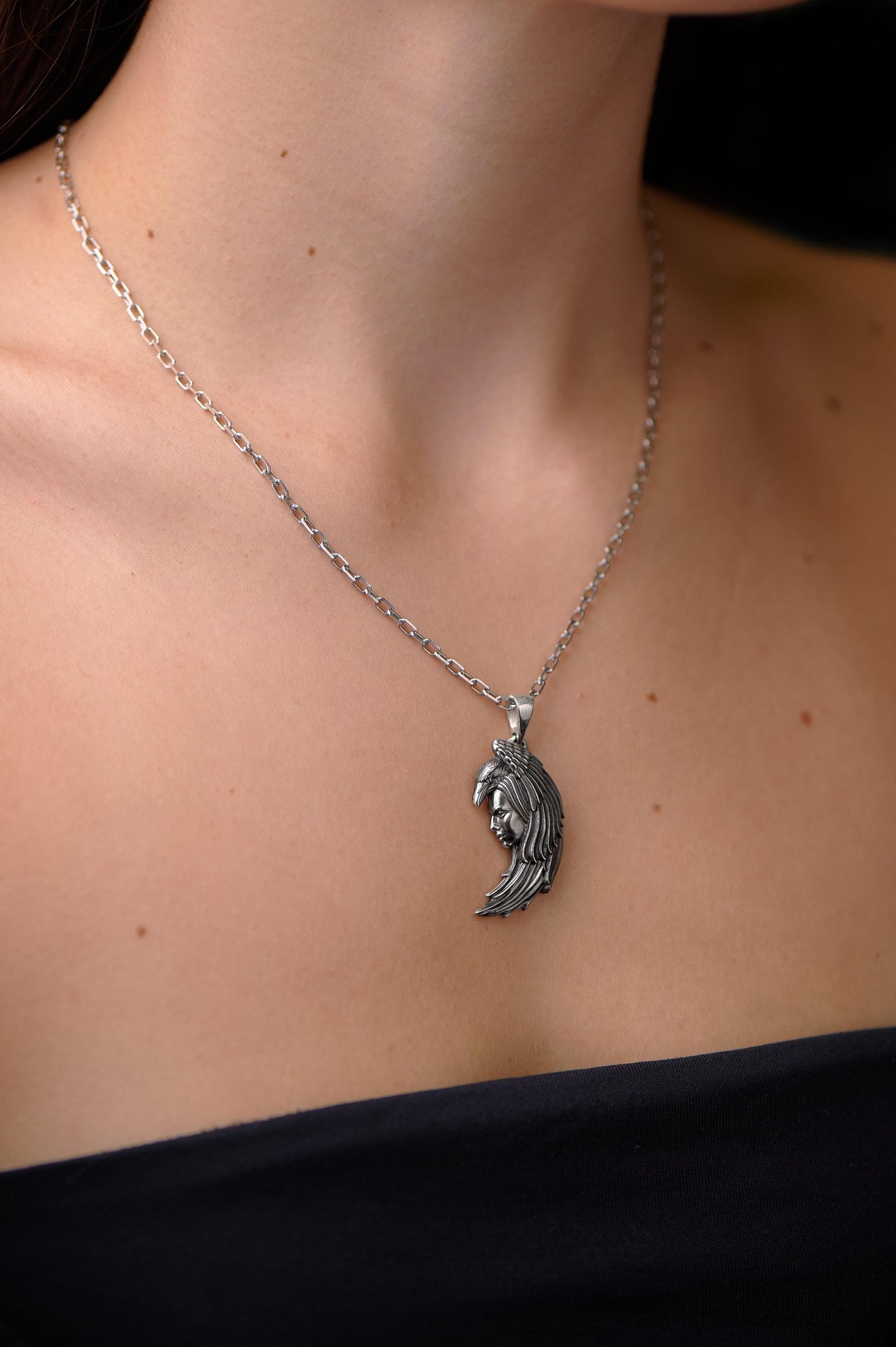 Sterling Silver Raven Woman Pendant: Handmade Mystic Necklace (etsy image id: 7421207465)