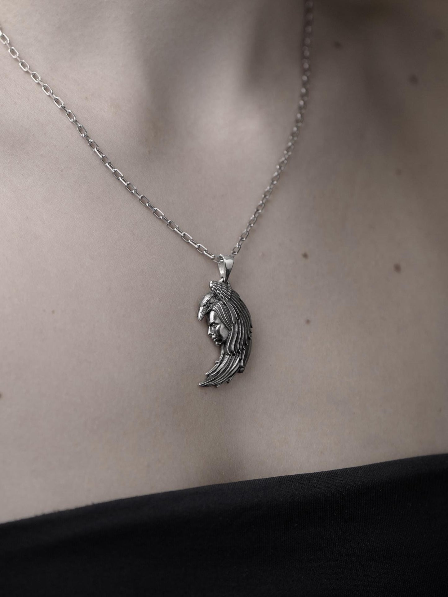 Sterling Silver Raven Woman Pendant: Handmade Mystic Necklace (etsy image id: 7421208611)