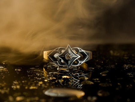 Gothic Engagement Ring Silver – Sterling Silver Cross Star Design with Gemstone | Dark Romantic Wedding Jewelry (etsy image id: 7423450923)