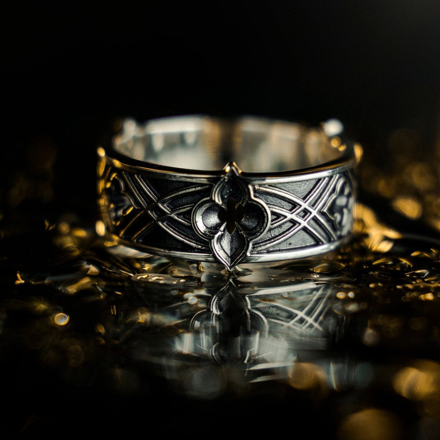 Gothic Quatrefoil Silver Ring – Sterling Silver Medieval Band with Architectural Cross Detail | Unique Gothic Wedding or Statement Ring (etsy image id: 7423618581)