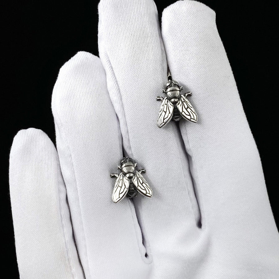 Oxidized Sterling Silver Fly Earrings: Halloween Insect Jewelry (etsy image id: 7529515780)