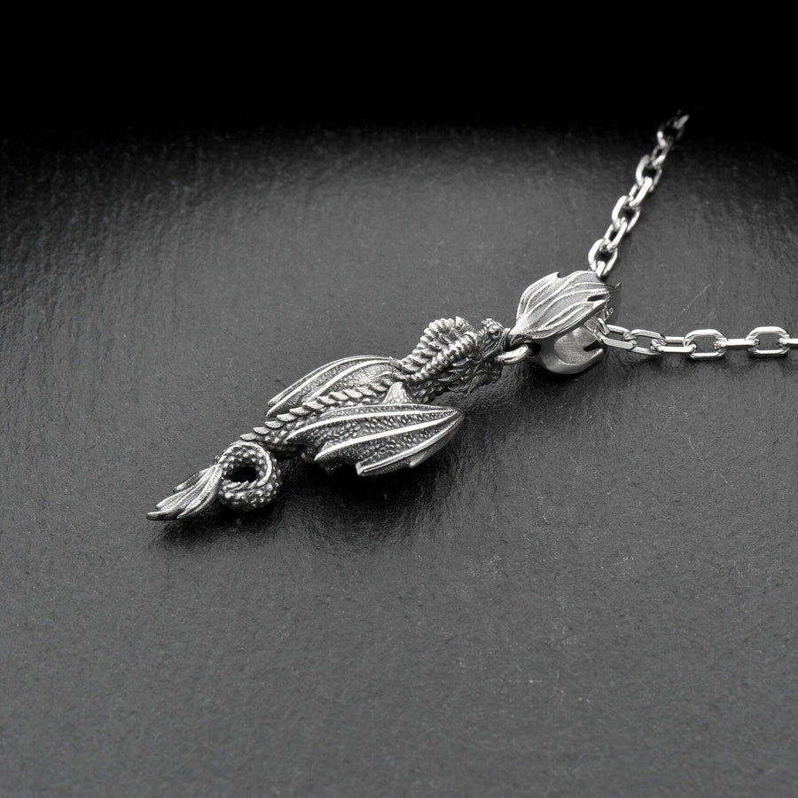 Dragon	Flying dragon	dragon jewelry	sterling silver	silver	pendant	dungeons and dragons (etsy image id: 7689578316)
