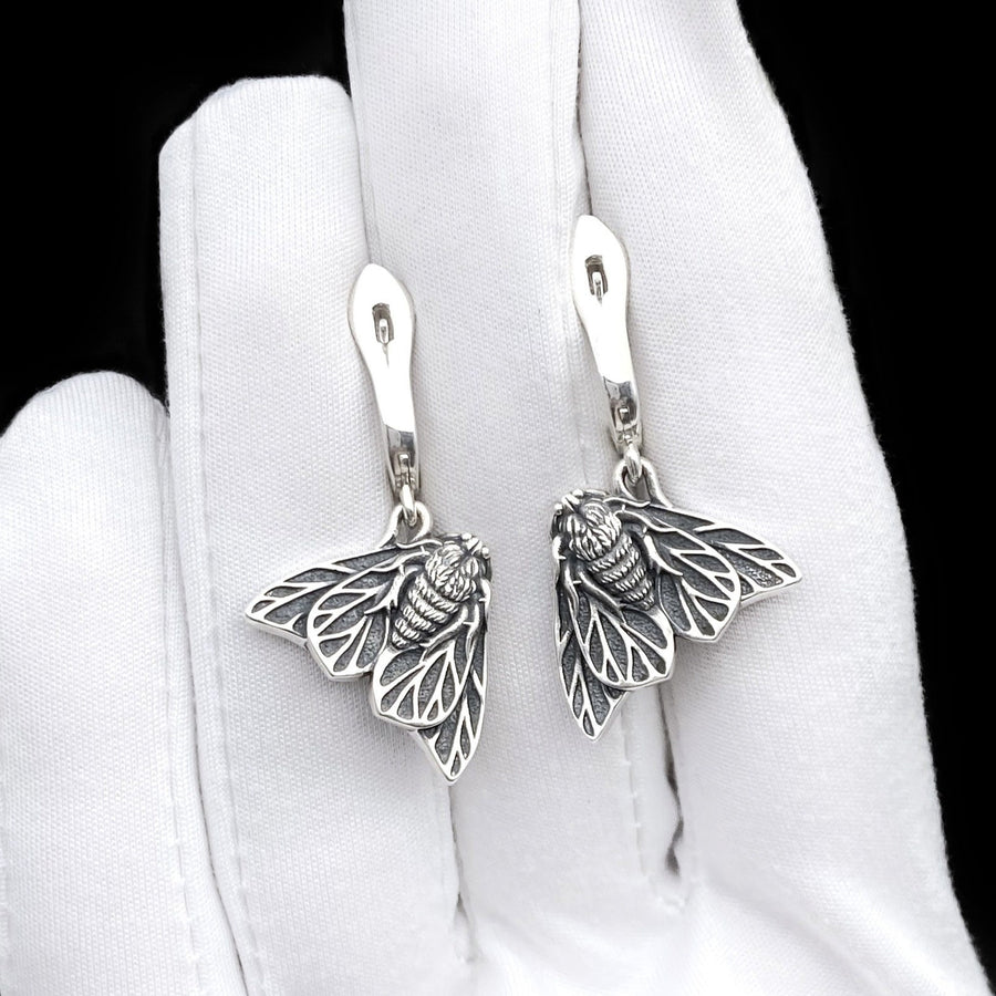 Oxidized Sterling Silver Moth Earrings, Handmade Insect Jewelry (etsy image id: 7711781614)