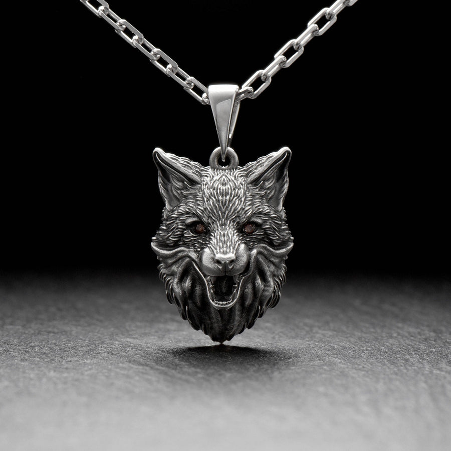 Sterling Silver Licking Fox Pendant, Handmade Fierce Fox Necklace, Wild Fox Head Necklace, Fox Lovers Gift, Forest Spirit Amulet