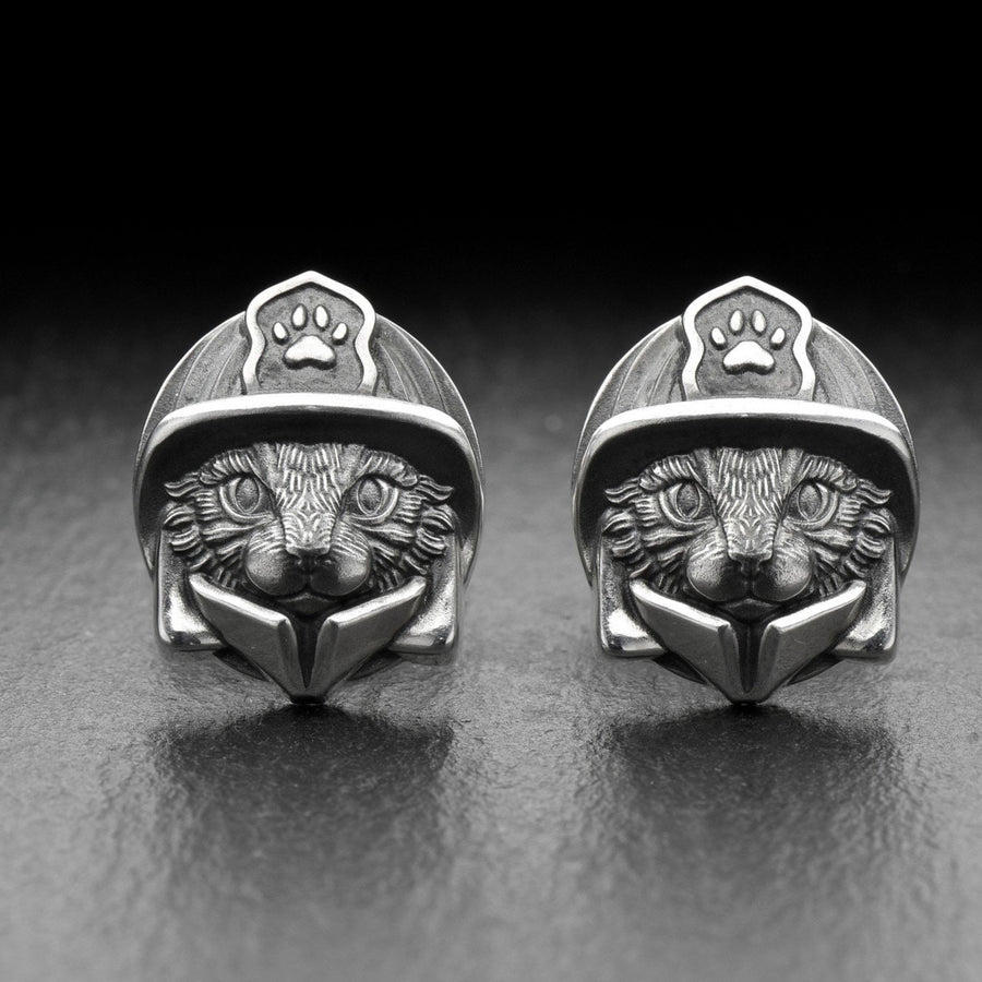 Sterling Silver Cat Fireman Cufflinks, Animal Jewelry, Heroic Feline Design (etsy image id: 7807057361)
