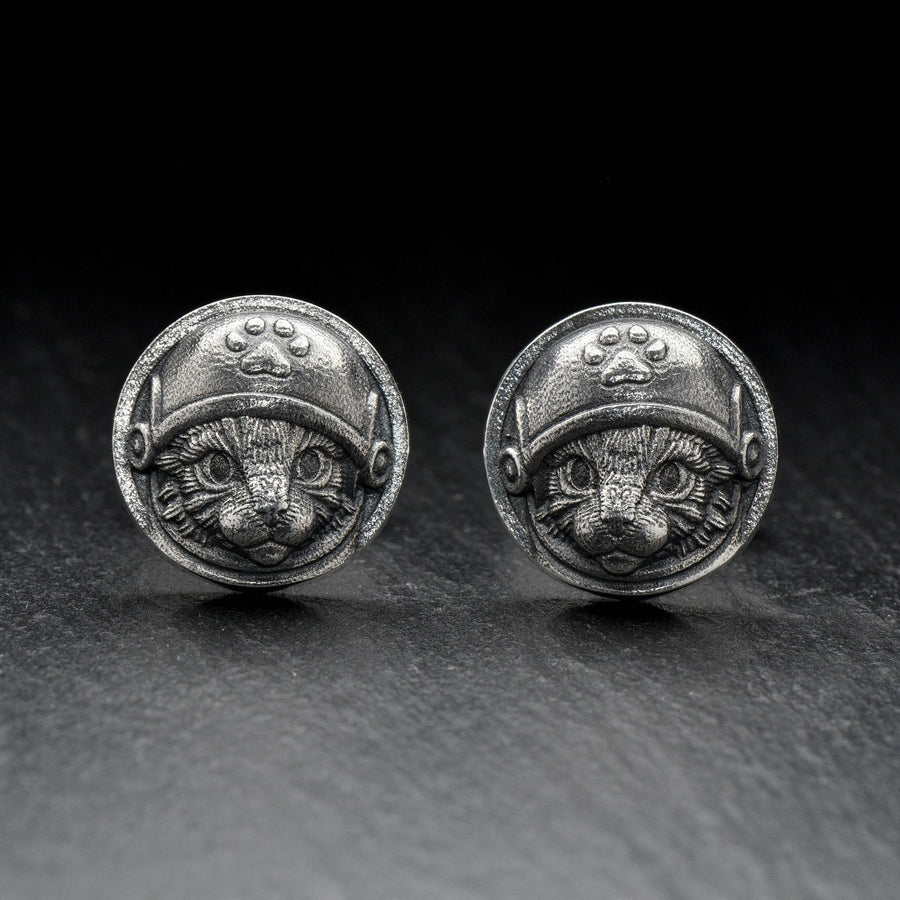 Sterling Silver Astronaut Cat Cufflinks, Cosmos Animal Jewelry, Polished Oxidized Finish (etsy image id: 7807065763)