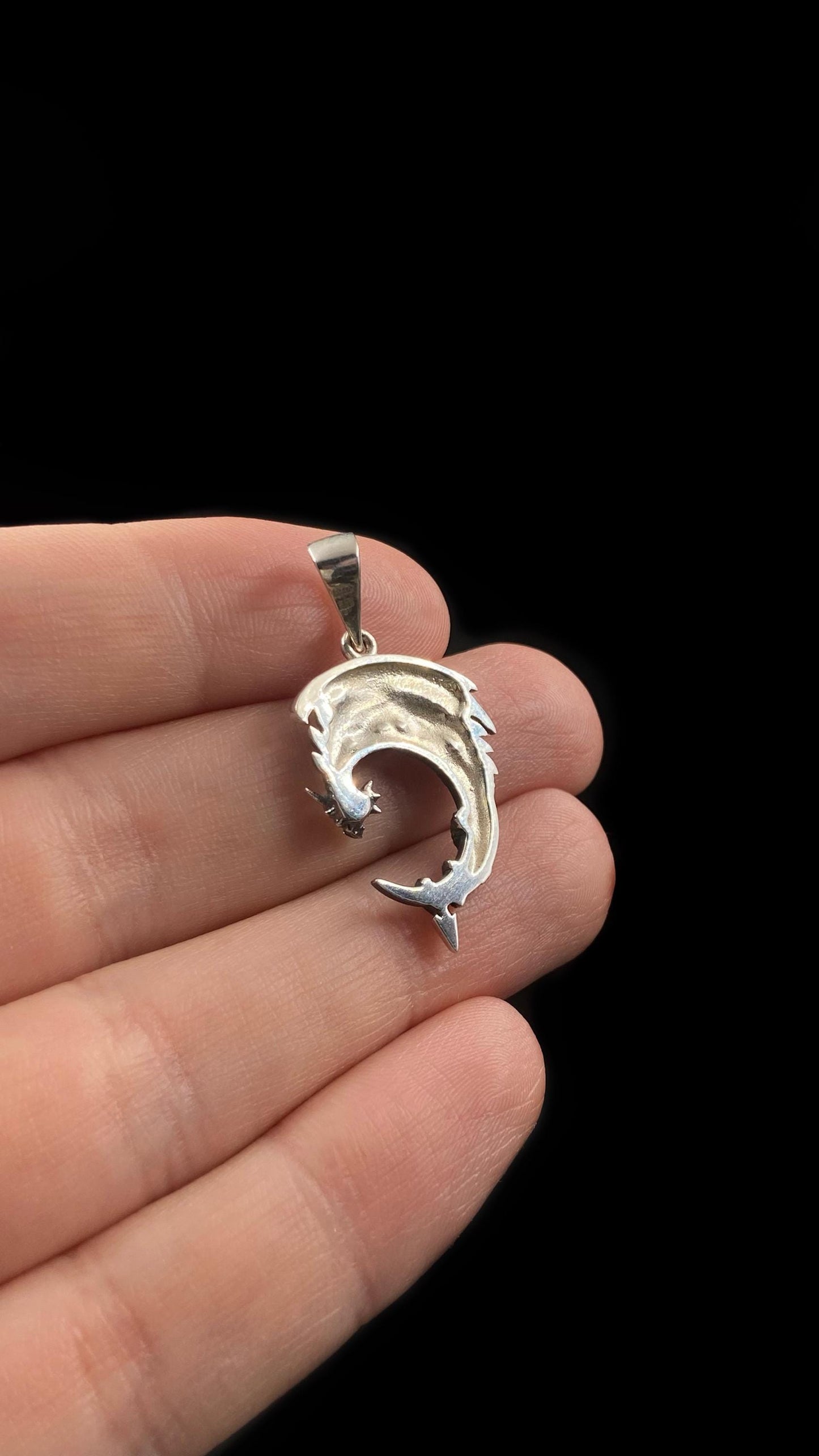 Sterling Silver Moon Dragon Pendant: Fantasy Necklace (etsy image id: 7861647862)