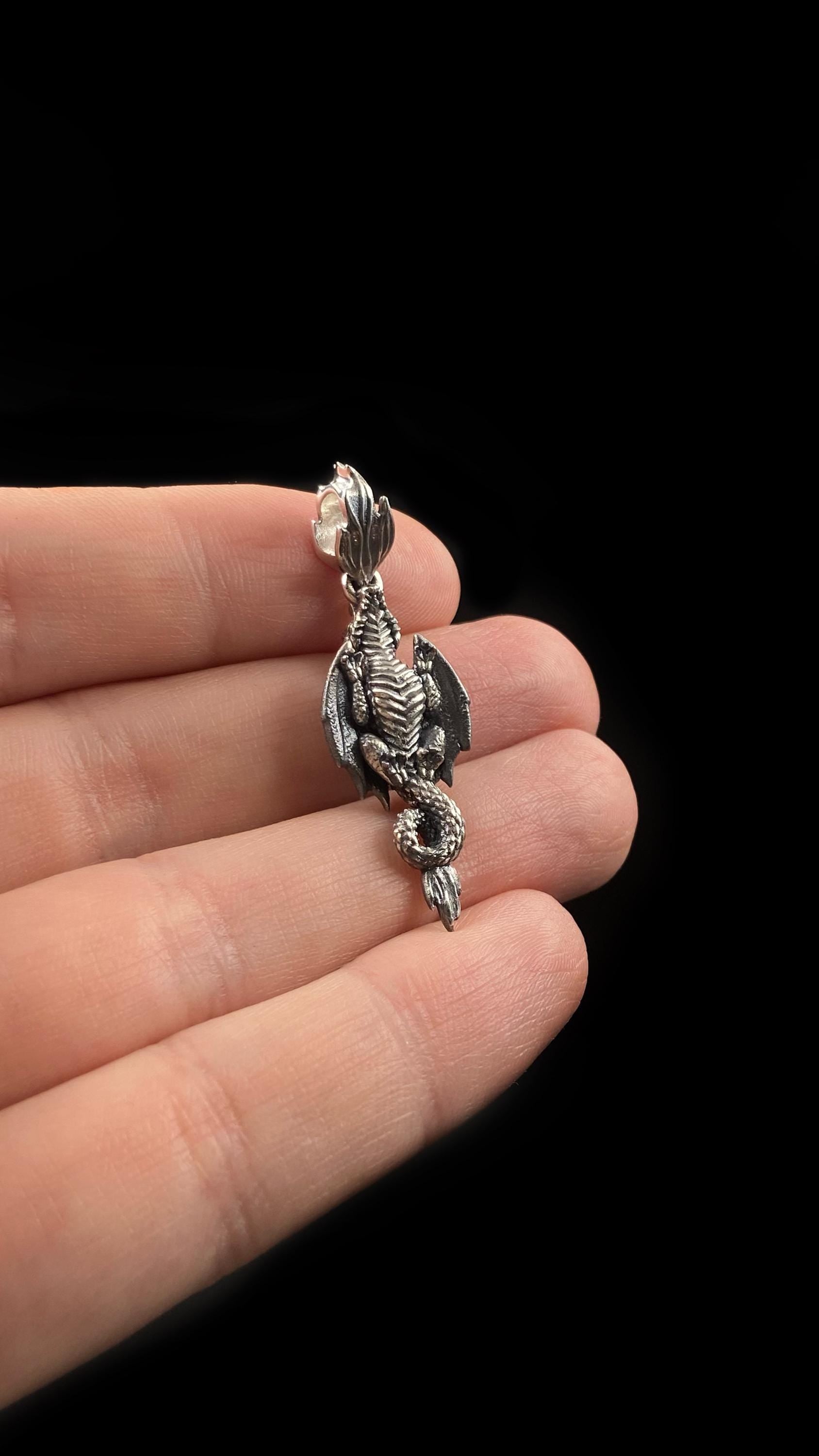 Sterling Silver Flying Dragon Necklace: Handmade Fantasy Pendant (etsy image id: 7861652318)