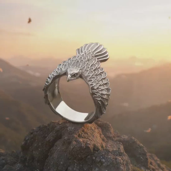 Sterling Silver Falcon Ring: Wraparound Bird of Prey, Freedom Totem