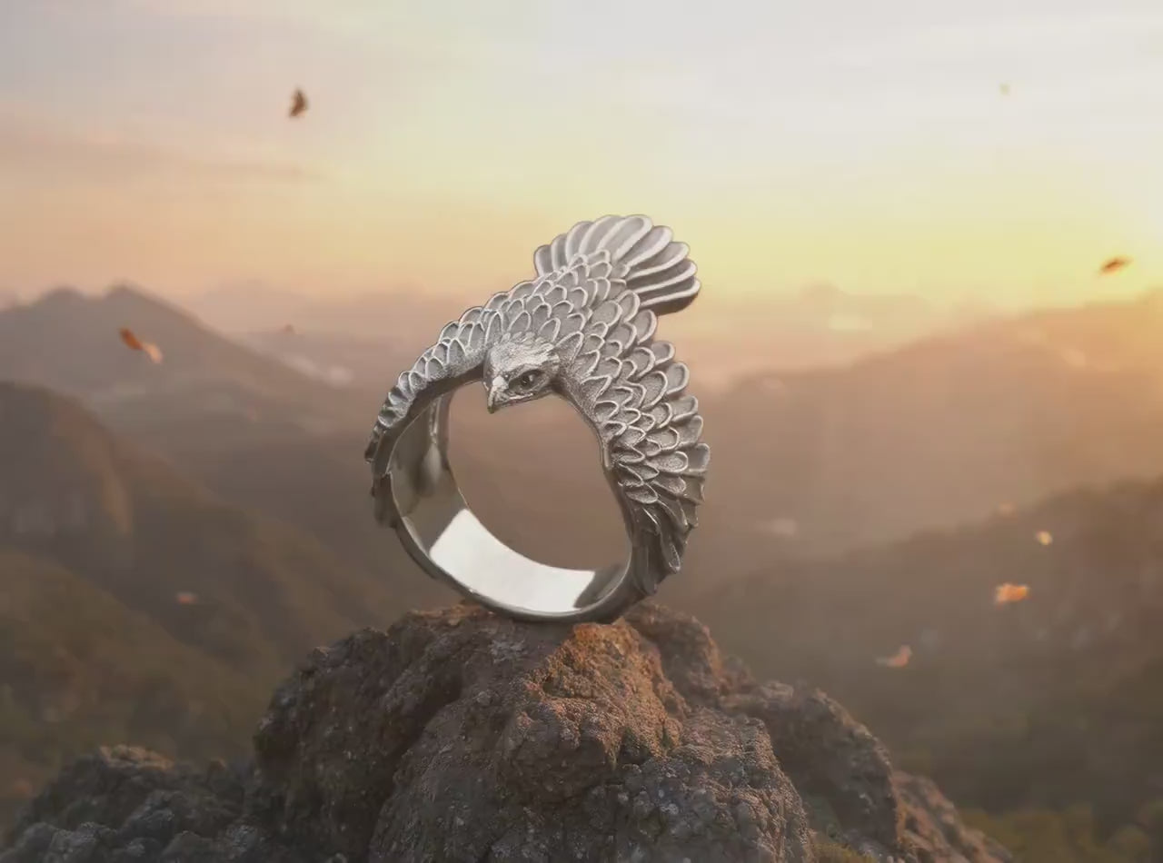 Sterling Silver Falcon Ring: Wraparound Bird of Prey, Freedom Totem