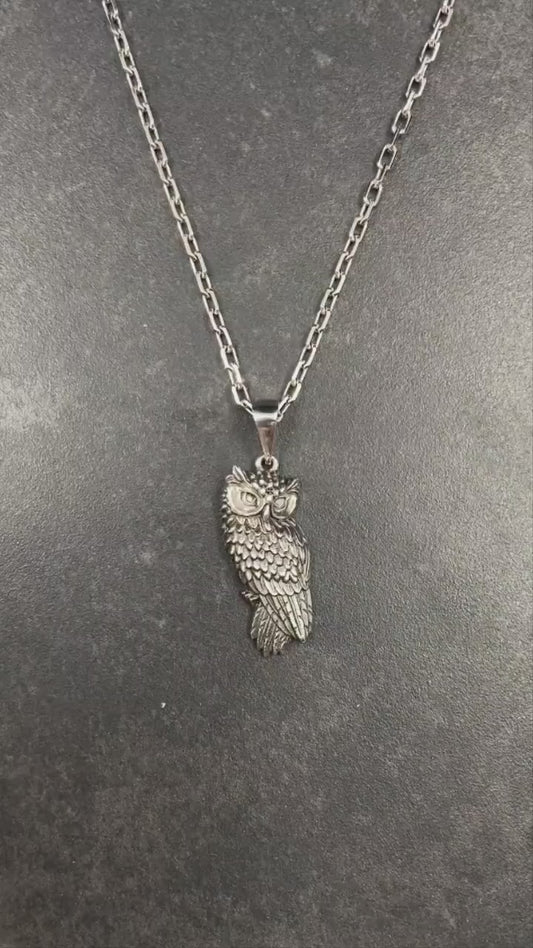 Sterling Silver Owl Pendant Necklace: Gothic Woodland Jewelry