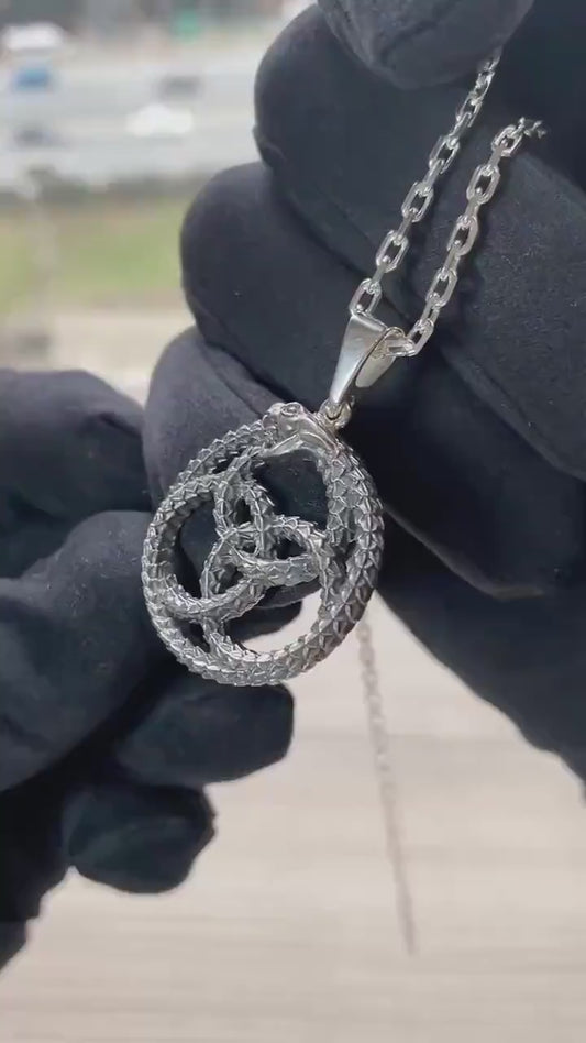 Sterling Silver Ouroboros Pendant: Handmade Dragon Mythology Necklace