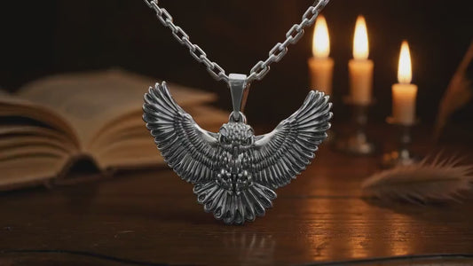 Sterling Silver Owl Pendant Necklace: Winged Spirit Animal, Gothic Jewelry