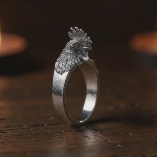 Sterling Silver Rooster Ring: Animal Totem Jewelry, Confidence Talisman